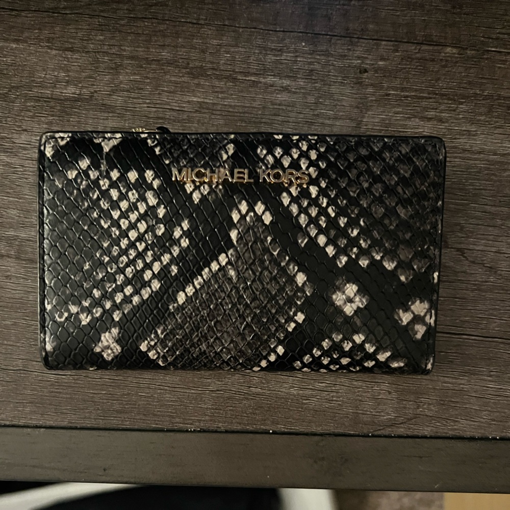 Michael Kors Black, White & Gray Snakeskin Wallet
